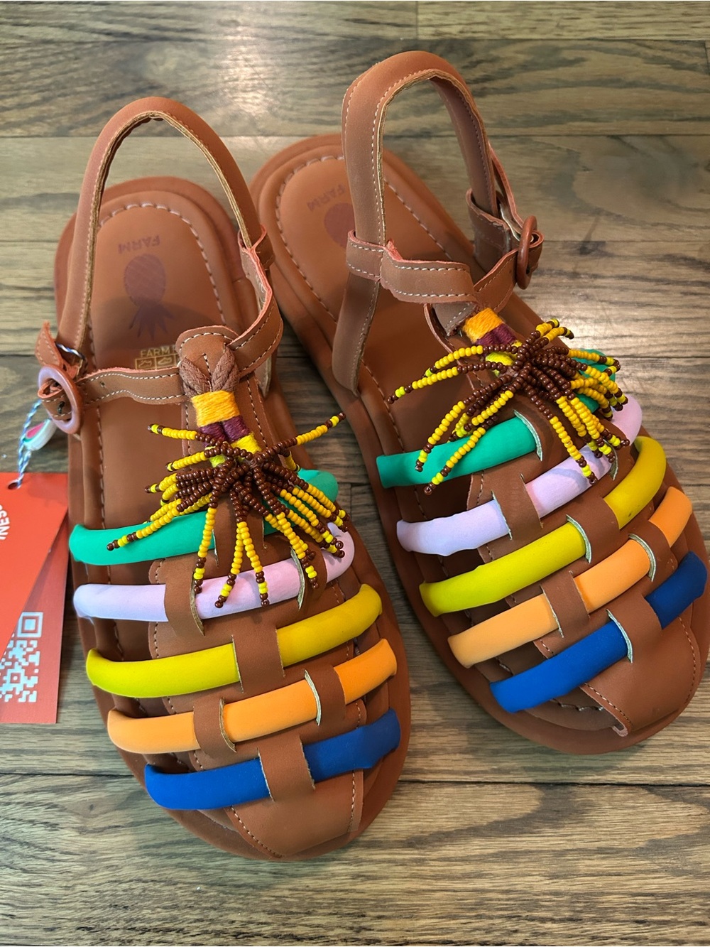 Farm Rio Vegan Leather Multicolor Beaded Slingback Sandals